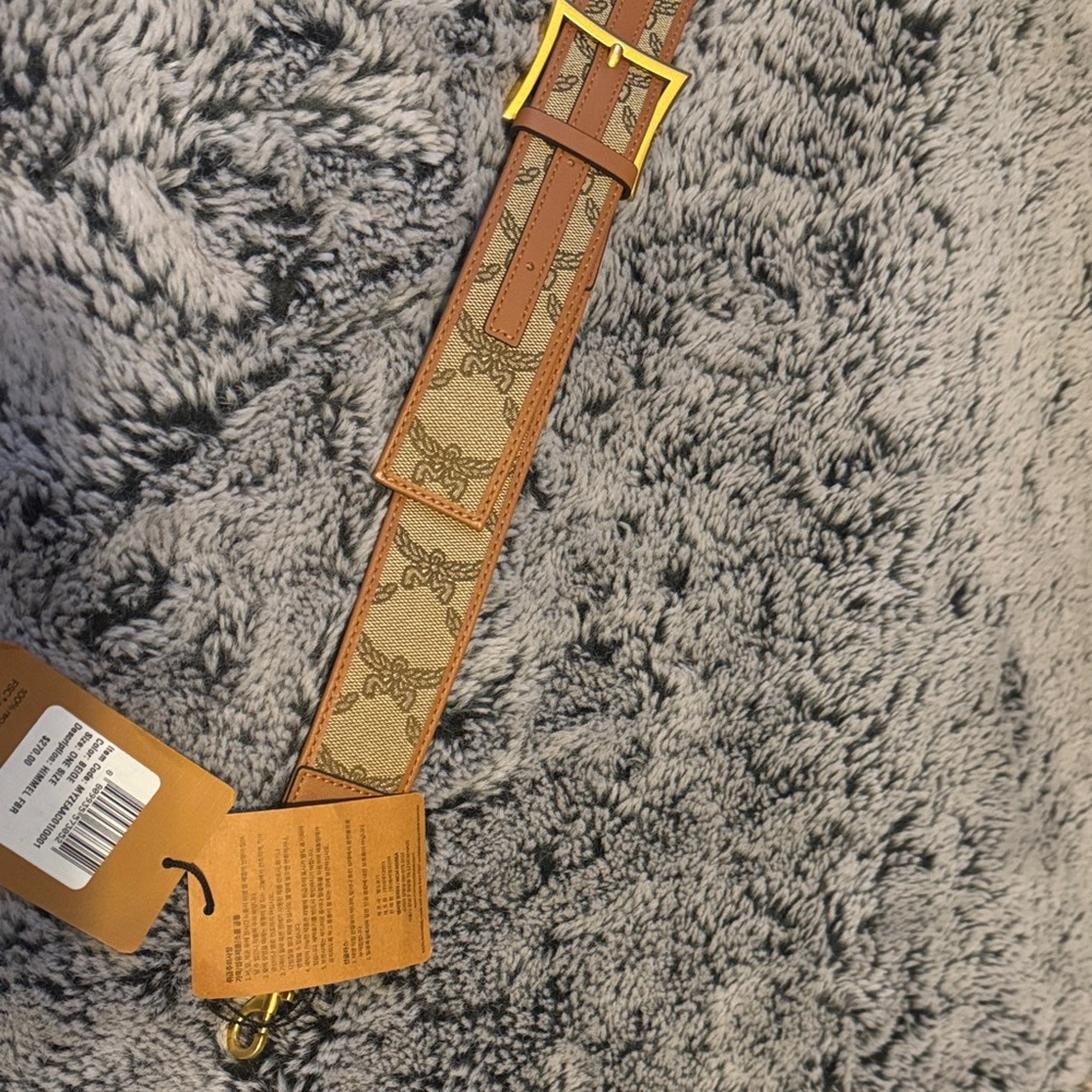 MCM Designer Monogram Adjustable Strap with Gold Buckle